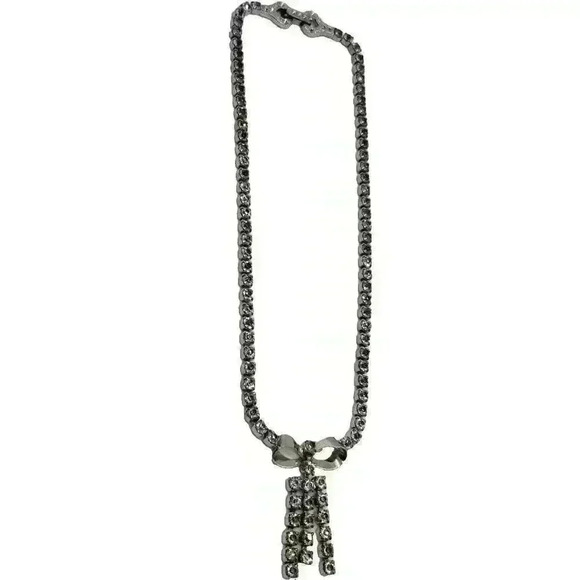 Vintage Necklace Rhinestone 3D Figural Bow & Dangles Choker Barbie Wedding - Picture 4 of 8